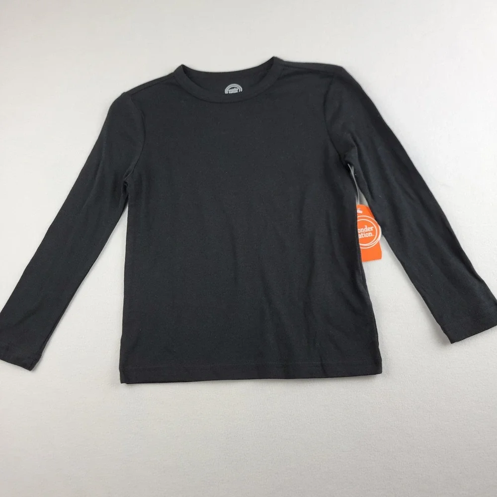 Wonder Nation Kids Black Soot Long Sleeve Crew Neck Tee Shirt XS 4-5 WB39143